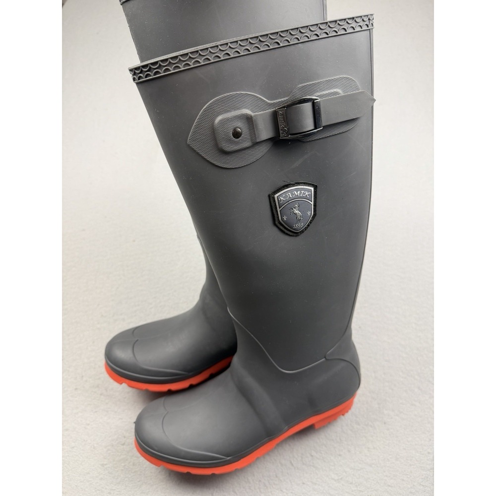 NEW Kamik Jennifer Charcoal Grey Rubber Knee High Rain Boots Womens 11 Buckle